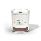 clean burning sumac, palo santo scented coconut apricot wood wick candle in clear glass jar with black lid