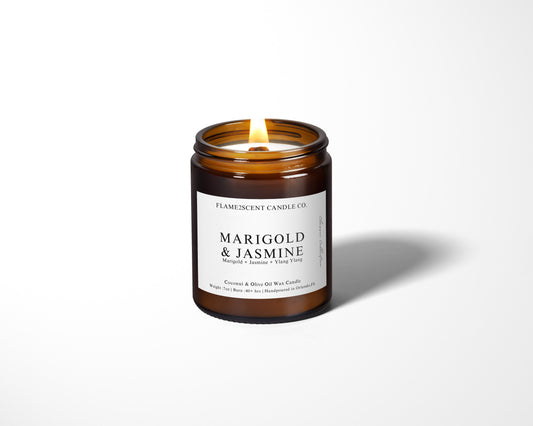 Marigold & Jasmine - 7oz Amber Jar Coconut Wax Candle 