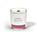 clean burning strawberry scented coconut apricot wood wick candle in clear glass jar with black lid