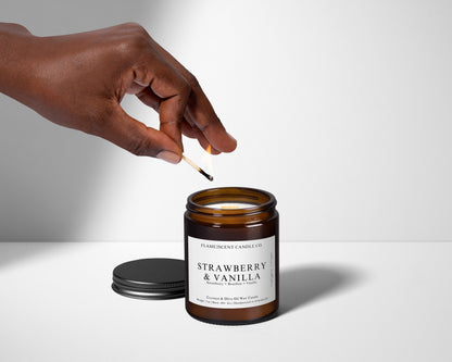 Strawberry & Vanilla - 7oz Amber Jar Coconut Wax Candle 
