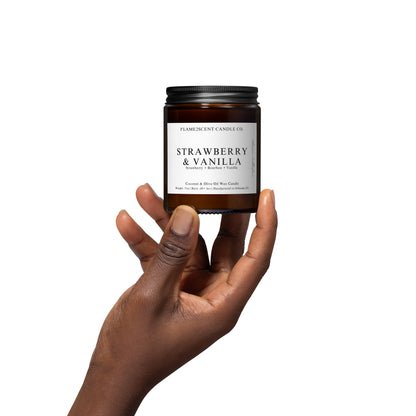 Strawberry & Vanilla - 7oz Amber Jar Coconut Wax Candle 